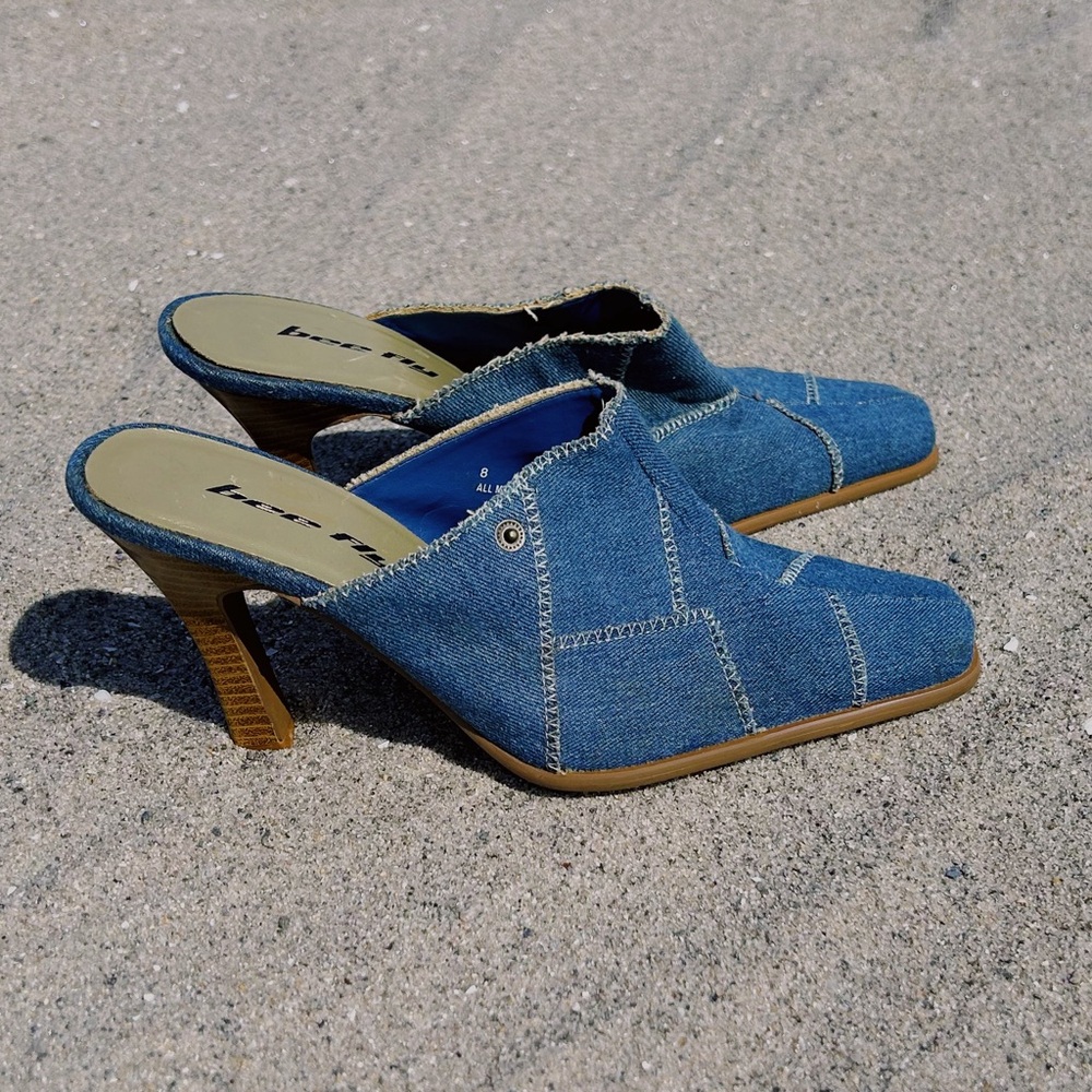 Denim Blue Bee Free Heeled Mules